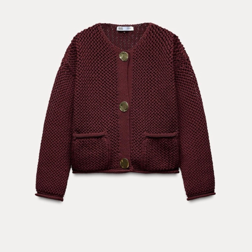 NWT Burgundy Cardigan with Gold Buttons
